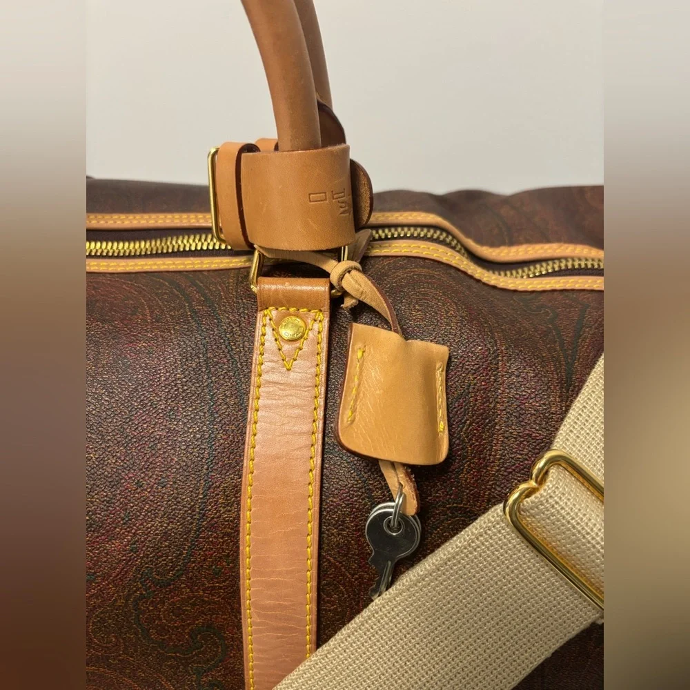 ETRO Milano Red Paisley Boston Bandolier Weekend Bag: Cuff/Strap/Lock & Keys